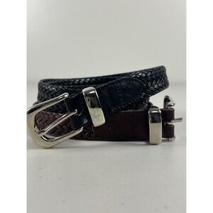 Rolfs Women's Braided Leather Belt Black & Brwon Silver Buckle Size M